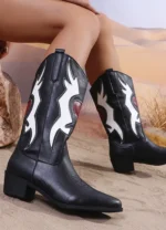 Fashion Mixed Color Cowgirl High Knee Boots with Pointed Toe