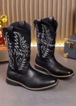 Men’s Fashion High Top Western Style Boot with Embroidered Design