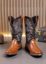 Men’s Fashion High Top Western Style Boot with Embroidered Design