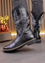 Men’s Fashion High Top Western Style Boot with Embroidered Design