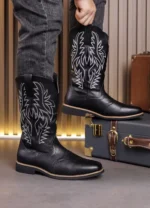 Men’s Fashion High Top Western Style Boot with Embroidered Design