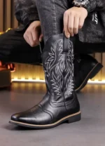 Men’s Fashion High Top Western Style Boot with Embroidered Design