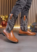 Men’s Fashion High Top Western Style Boot with Embroidered Design